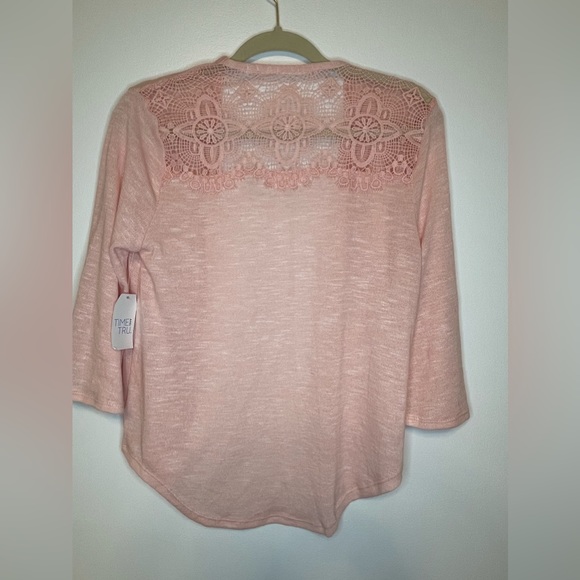 Time & Tru Pink Lace Open Front Cardigan - Picture 3 of 5